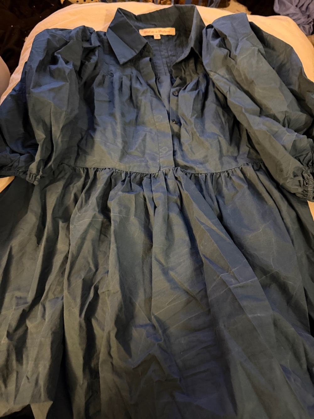 Blue Puff-Sleeve Shirt Dress - Unknown Brand